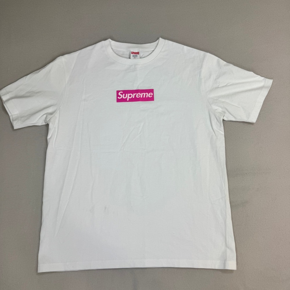 Supreme Box Logo T Shirt Pink White Mens XL Pre Shrunk Cotton USA Vintage